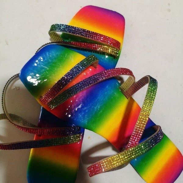 

brand women's slippers rhinestones sandals candy color lady bling rainbow flat shoes female slides flip flops summer beach, Black