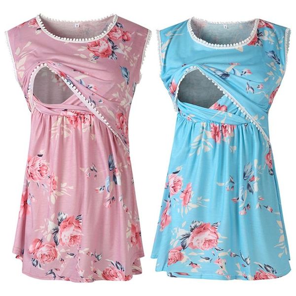 

maternity dresses camicetta premaman donna senza maniche stampa floreale canottiere allattamento per al seno camicie gravidanza, White