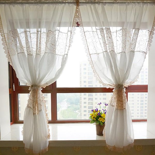 

curtain & drapes korean princess style white yarn with gold rose embroidered lace double sheer living room bay-window