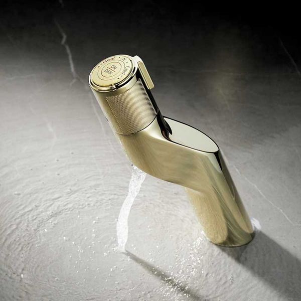 

gold bathroom sink faucet brass thermostatic constant bath tap creative push button switch deck mix &cold basin faucets
