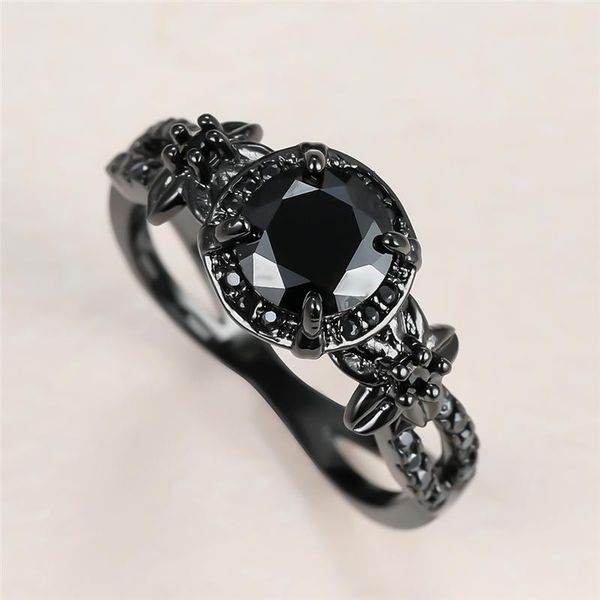 

wedding rings vintage female round crystal stone ring charm 14kt black gold for women promise bride flower engagement, Slivery;golden