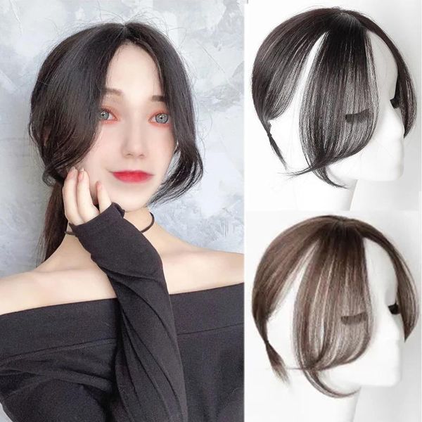 

synthetic wigs ailiade 3d french bangs clip in hair mid part fringe pieces straight toupees ers for loss, Black