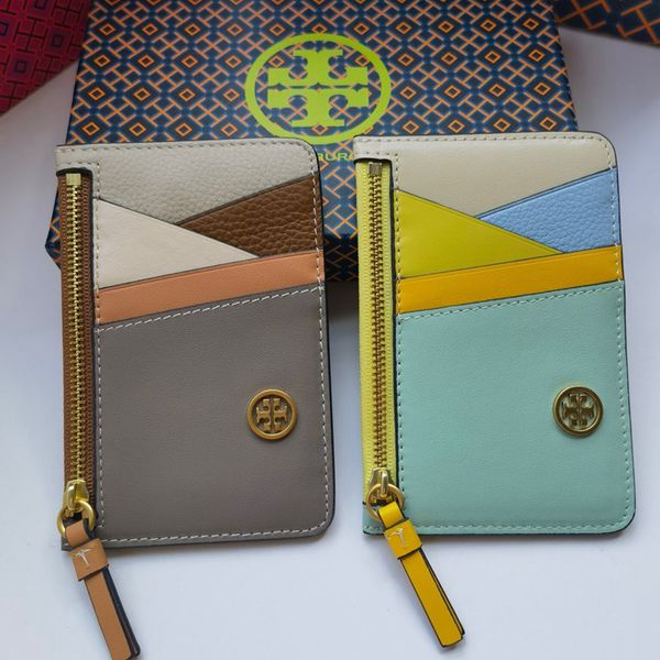 

purses bag spring and summer new color matching cowhide business zipper wallet compact card holder 8873, Brown;gray