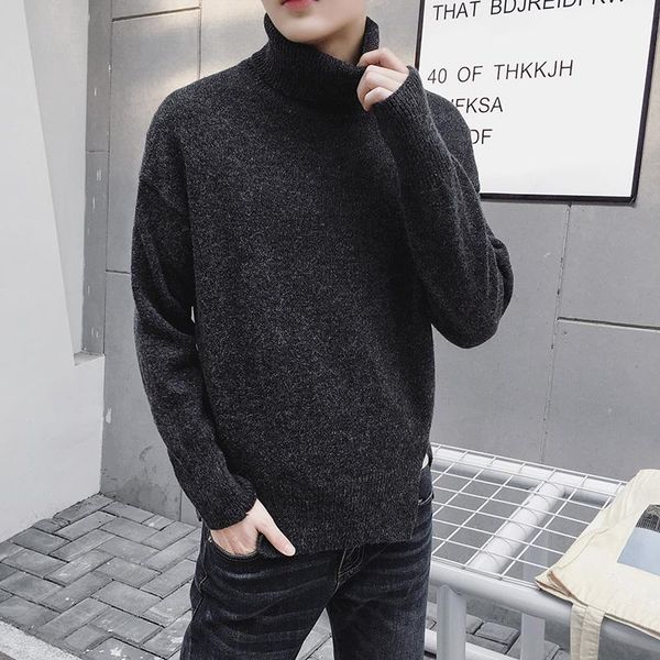 

winter men's personality fashion casual youth temperament loose polyester solid color thickening wild knitted sweater sweaters, White;black