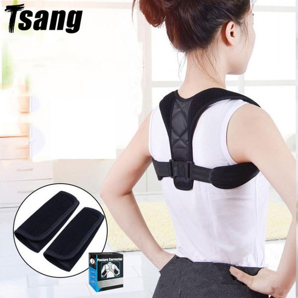 

back support women men kid brace belt adjustable posture corrector clavicle spine shoulder lumbar, Black;blue
