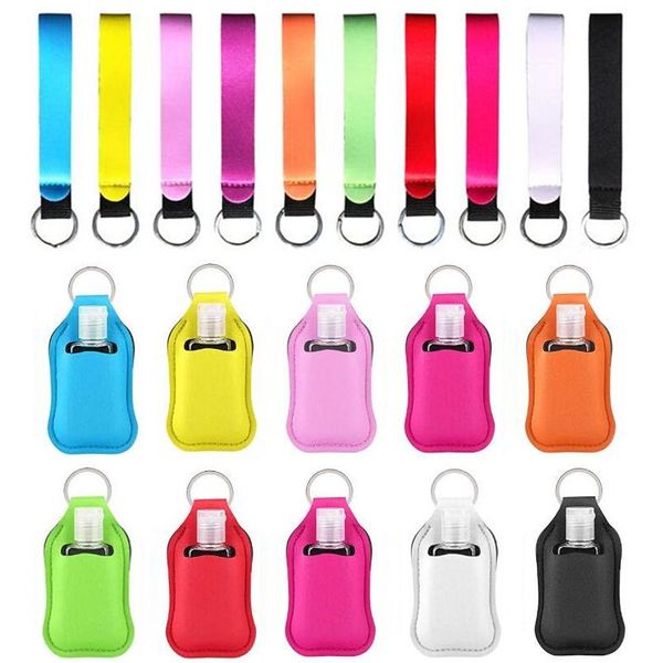 

party supplies 3pcs sets reusable neoprene hand sanitizer keychain holder set wristlet keychains holders pouch kits with 30ml leak proof fli