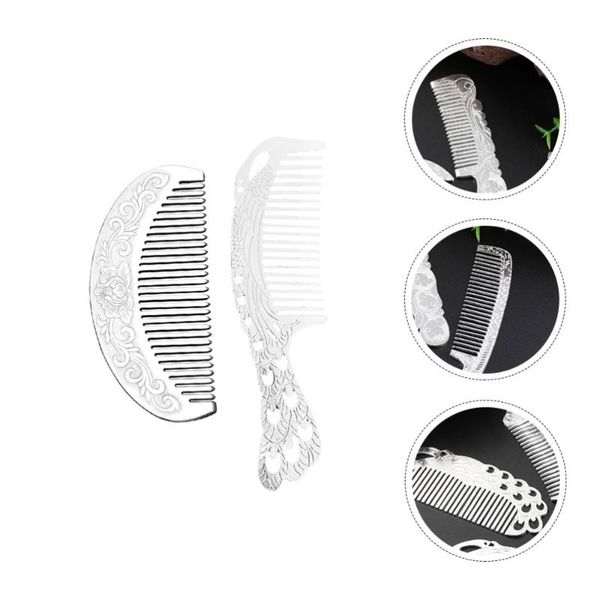 

hair brushes 2pcs hollow-out comb makeup health care practical (silver)