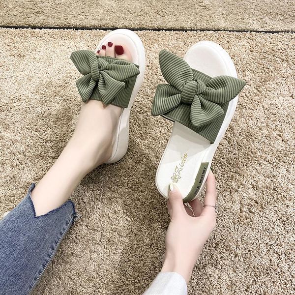 

med slippers soft women's shoes with platform pantofle slides fashion shale female beach butterfly-knot comfort flat 2021 luxury, Black