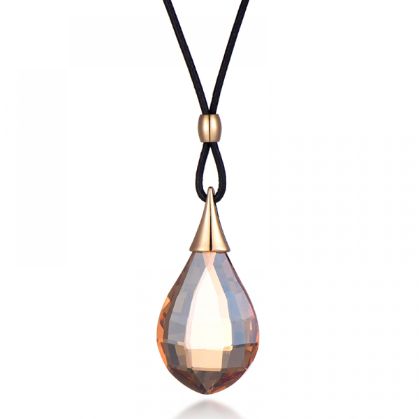 

pendant necklaces big brown clear glass necklace elegant water drop crystal leather chain for femmes party jewelry accessories, Silver