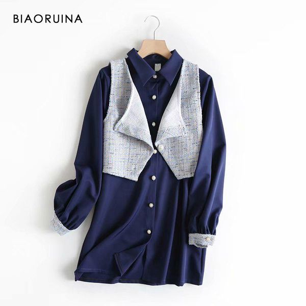 

women's tracksuits biaoruina chic vintage two piece set tweed short tank + single breasted mini shirt dress fashion sets bew arrival, Gray