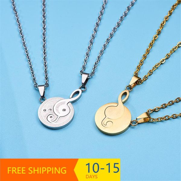 

puzzle moon music note necklace pendant for lover gold color stainless steel bff couple jewelry friend forever necklaces, Silver