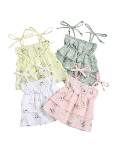 

girl's dresses cathery toddler baby girl floral print dress summer lacing spaghetti strap slip sleeveless layered braces, Red;yellow
