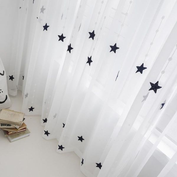 

curtain & drapes cartoon navy/ pink embroidered cotton star tulle curtains for living room children's bedroom window screen sheer yarn