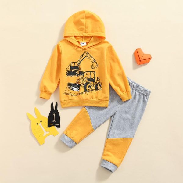 

clothing sets focusnorm autumn toddler baby boys casual clothes 2pcs cartoon printed hooded long sleeve patchwork pants 2-7y, White