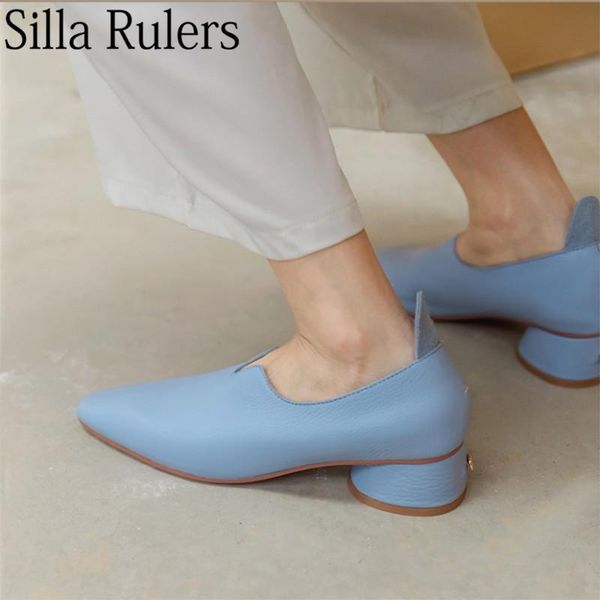 

dress shoes 2021 style runway square toe round heels mary janes woman genuine leather summer shallow slip on mules zapatos de mujer, Black