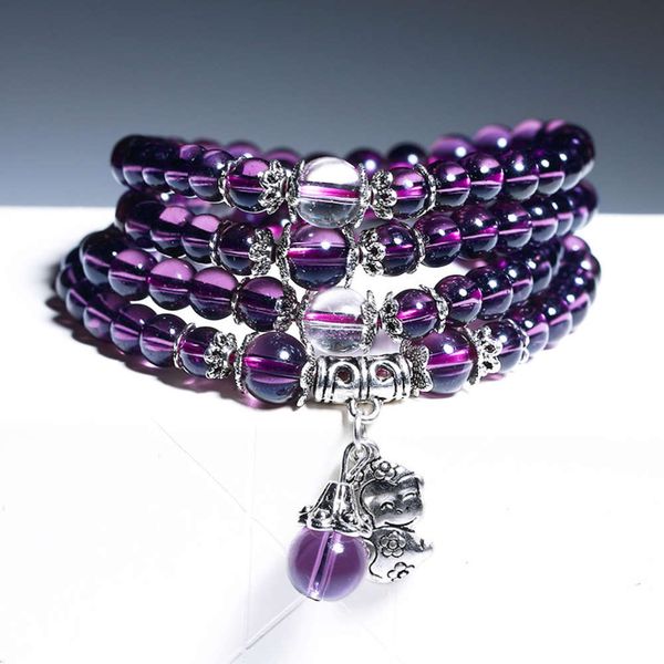 

hand catenary amethyst z 12 zodiac multi circle 108 crystal national style gift bracelet, Black
