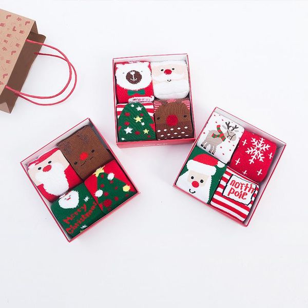 

gift box children's christmas socks boy girl baby cartoon cotton, Pink;yellow