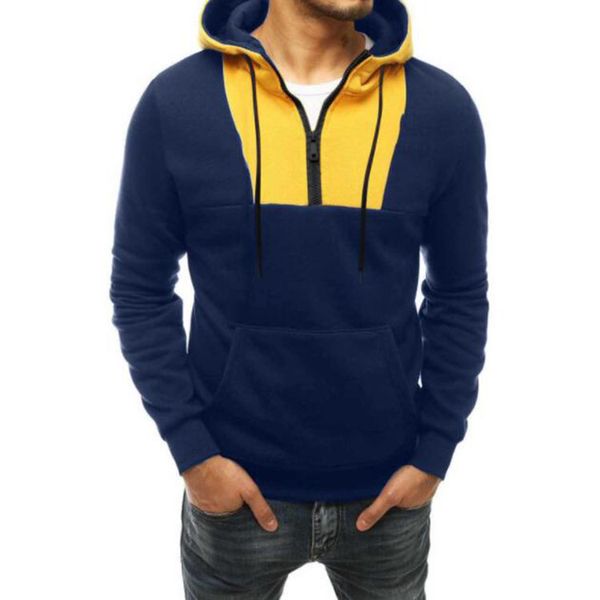 Heiße Art Herren Hoodies Frühling Sport und Freizeit Ausschnitt Reißverschluss Farbblock Patchwork Hoodies Größe 3XL Casual Sweatshirts