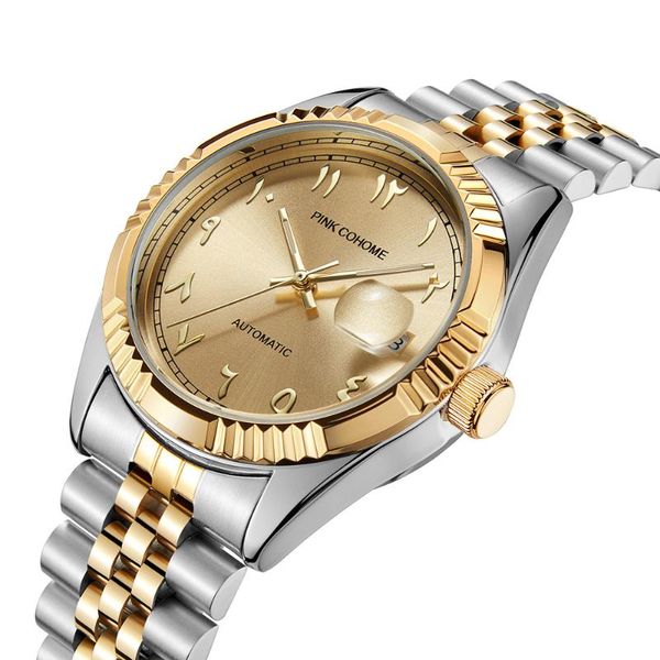 

wristwatches pink cohome muslim mechanical watch automatic calendar waterproof islamic, Slivery;brown