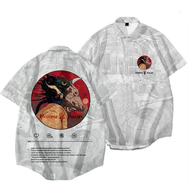 

ethnic clothing five tigers general lapel short sleeve shirt men's chinese style large size summer fitted national tide printed, Red