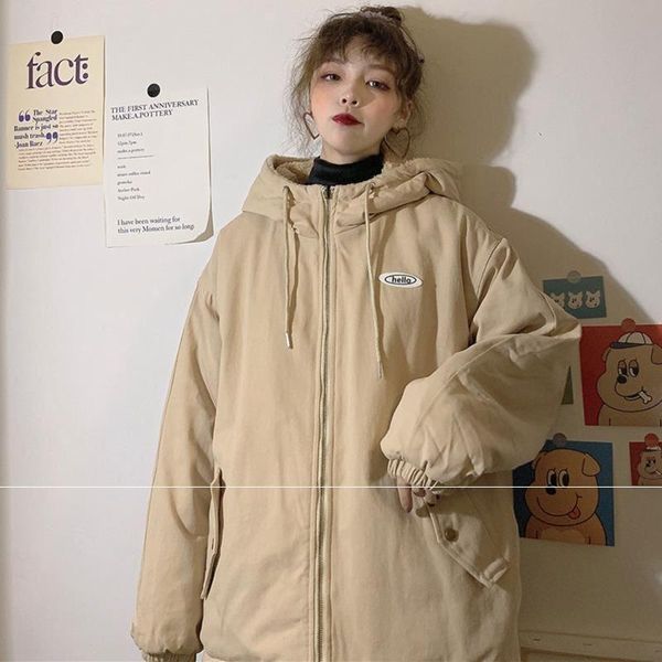 

women's down & parkas winter korean female loose student hooded tooling pocket spring and autumn jacket niche bf lazy wind trend, Black