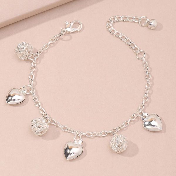 

charm bracelets ethnic temperament heart flower chain for women simple silver color bracelet bangle famela fashion party jewelry, Golden;silver
