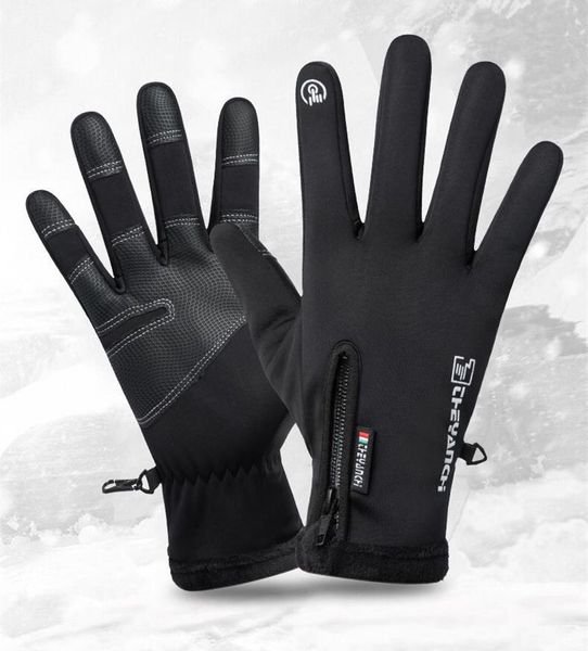 

autumn winter motorcycle gloves water-repellent wind-proof velvet warm men glove outdoor sports fishing touch screen cycling, Black