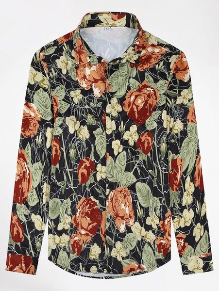 

cloudstyle men floral print curved hem shirt r1yu#, White;black