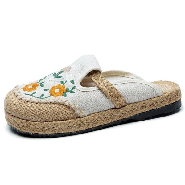 

slippers 2021 summer linen women casual knitted handmade mules retro vegan ladies canvas comfortable shoes, Black