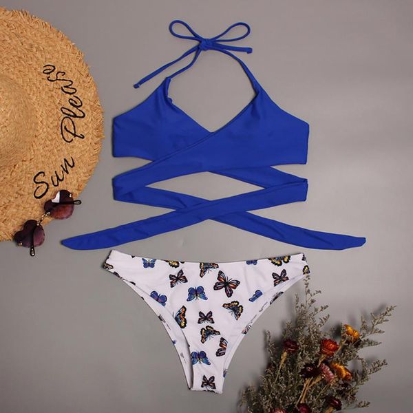 

women's swimwear butterfly bikinis 2021 mujer women push-up padded bra bandage bikini set swimsuit summer bathing suit#g3, White;black