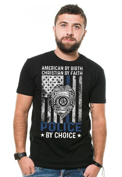 

american police officer t-shirt us police tee shirt mens t-shirt usa flag gift, White;black