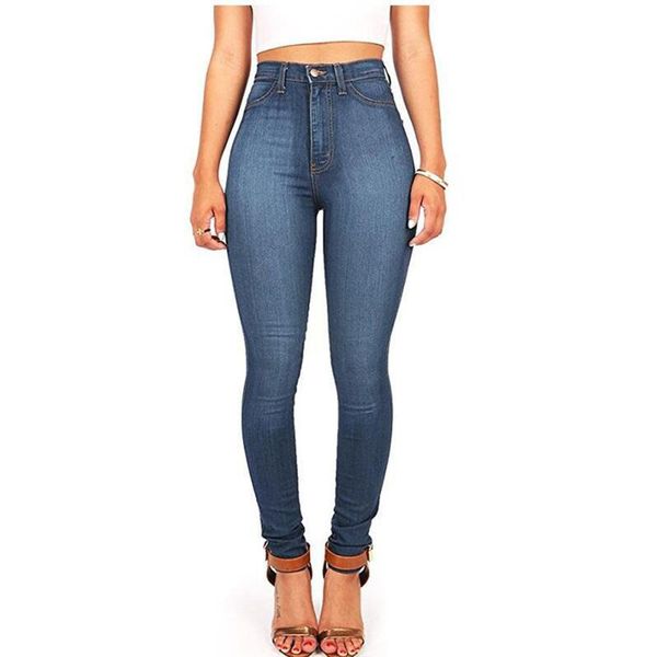 

women's jeans high waist stretch skinny denim pants 2021 autumn winter blue retro washed elastic slim pencil trousers