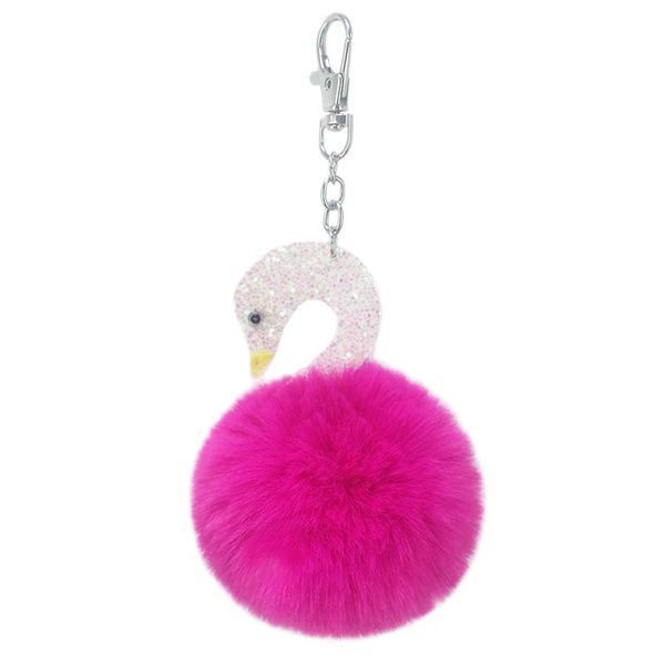

keychains pu sequins animal flamingo fur ball key chain pendant lady luggage car keys accessories small gifts., Silver