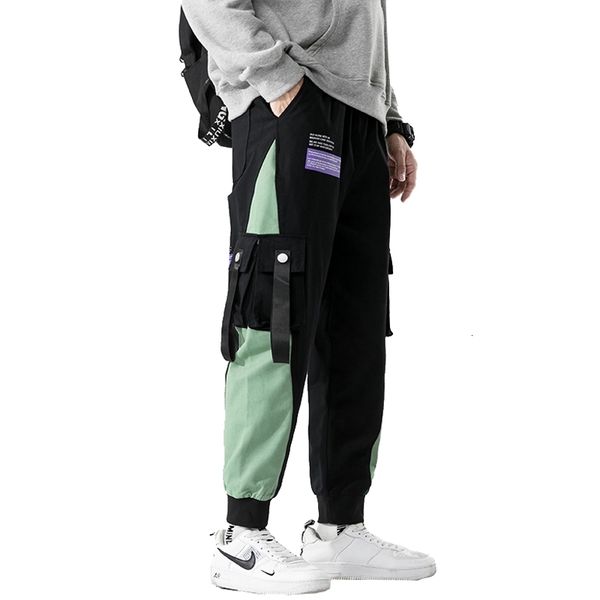 

men's pants men block cargo harem joggers track hip hop casual baggy sweatpants streetwear fashion trousers kqy8, Black