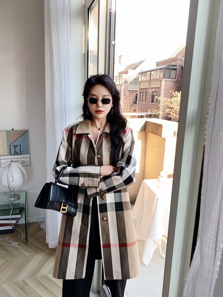 

women's trench coats long classic windbreaker waterproof british high-end english style autumn winter gabadian solid color size coat h3, Tan;black