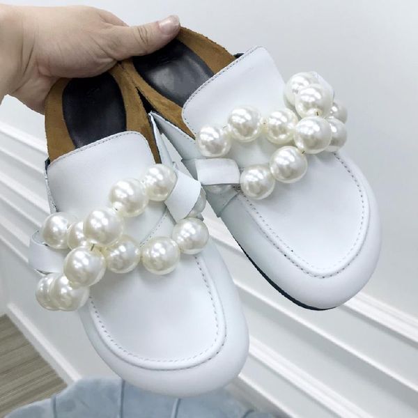 

slippers summer women shoes female concise beach fashion mules chaussure casual peep toe flats pearl ladies white slides outdoor, Black