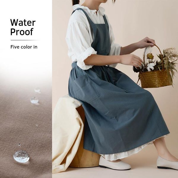 

aprons pure color waterproof cotton linen kitchen literature art coffee shop waistcoat baking accessories