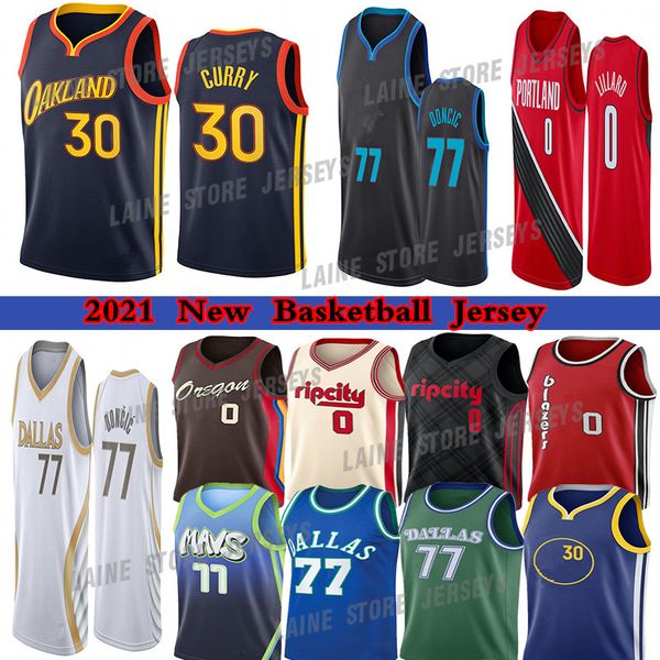 

luka stephen 77 doncic 30 curry damian 0 lillard basketball jersey carmelo 00 anthony mens 2021 jerseys, Black;red