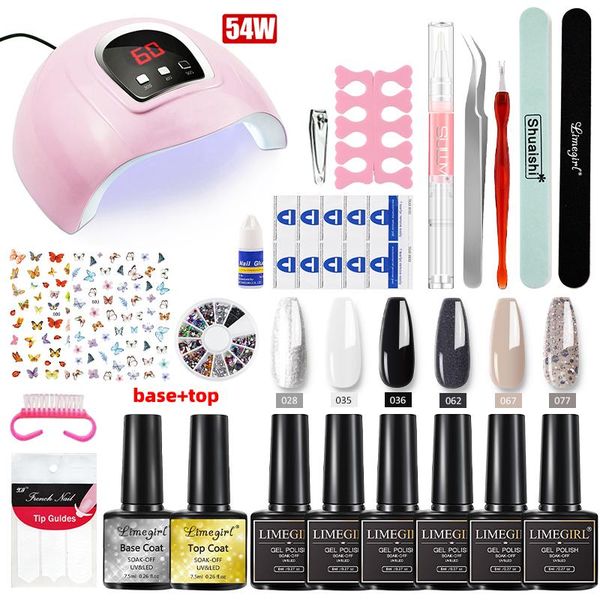 

limegirl 6 colors 8ml gel nail polish kits tools 6/54w uv led lamp dryer soak off manicure set art kit
