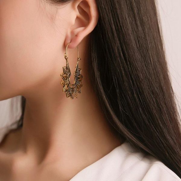 

hoop & huggie women's vintage gold silver color earring boho ethnic retro flower pendant earrings for women geometric jewelry gifts qw1, Golden;silver