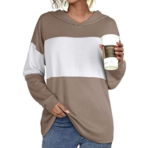 

women's hoodie sweatshirt contrast color hooded long-sleeved casual sweater ladies spring and autumn women clothing clothes, Black