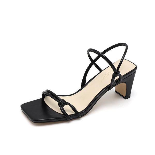 

summer women's two-wear sandals fashion simple trend square toe thick high-heeled ladies and slippers, Black