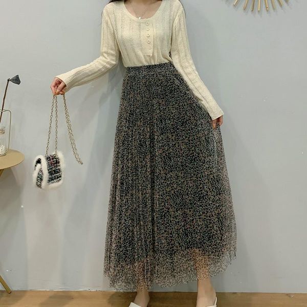 

skirts hirigin women's spring summer leopard mesh skirt elasticity waist 64-106cm street casual outfits retro, Black