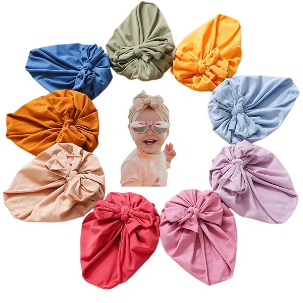 

solid color knitting cotton infant indian hats fashion handmade bowknot newborn elastic caps soft baby turban pgraphy props, Blue;gray