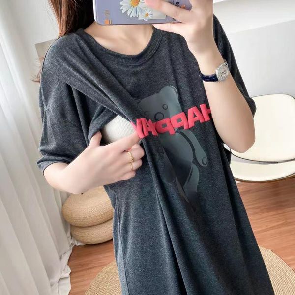 

maternity dresses nursing clothes go out summer short-sleeved mid-length cartoon fashionable mothers casual, White