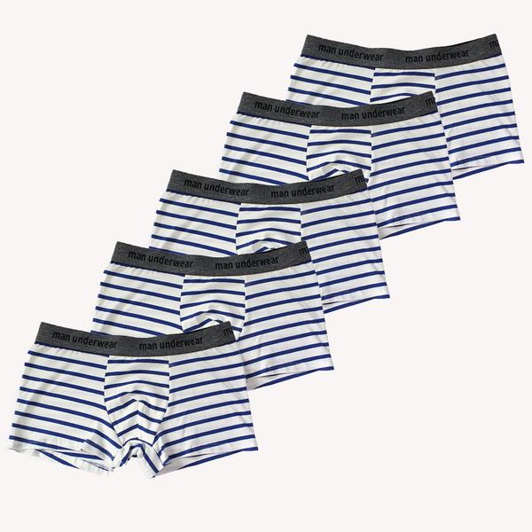 

underpants 5pcs men cotton breathable elastic letter belt male panties u convex pouch underwear man stripe boxers mens shorts, Black;white