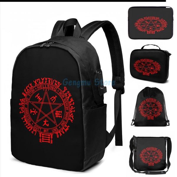 

funny graphic print hellsing circle usb charge backpack men school bags women bag travel laptop