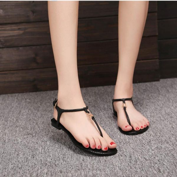 

summer beach travel diamond lattice non-slip flip-flop sandals flat simple casual comfortable metal buckle women, Black