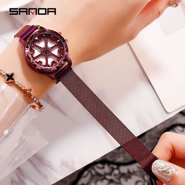 

casual elegant ladies watches arrivals sanda time running watch for female student same style influencer trendy rotating dial waterproof mes, Slivery;brown