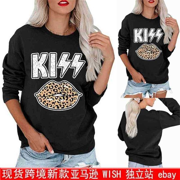 

large women's kiss lip coat fashion sweater autumn winter long sleeve, Black